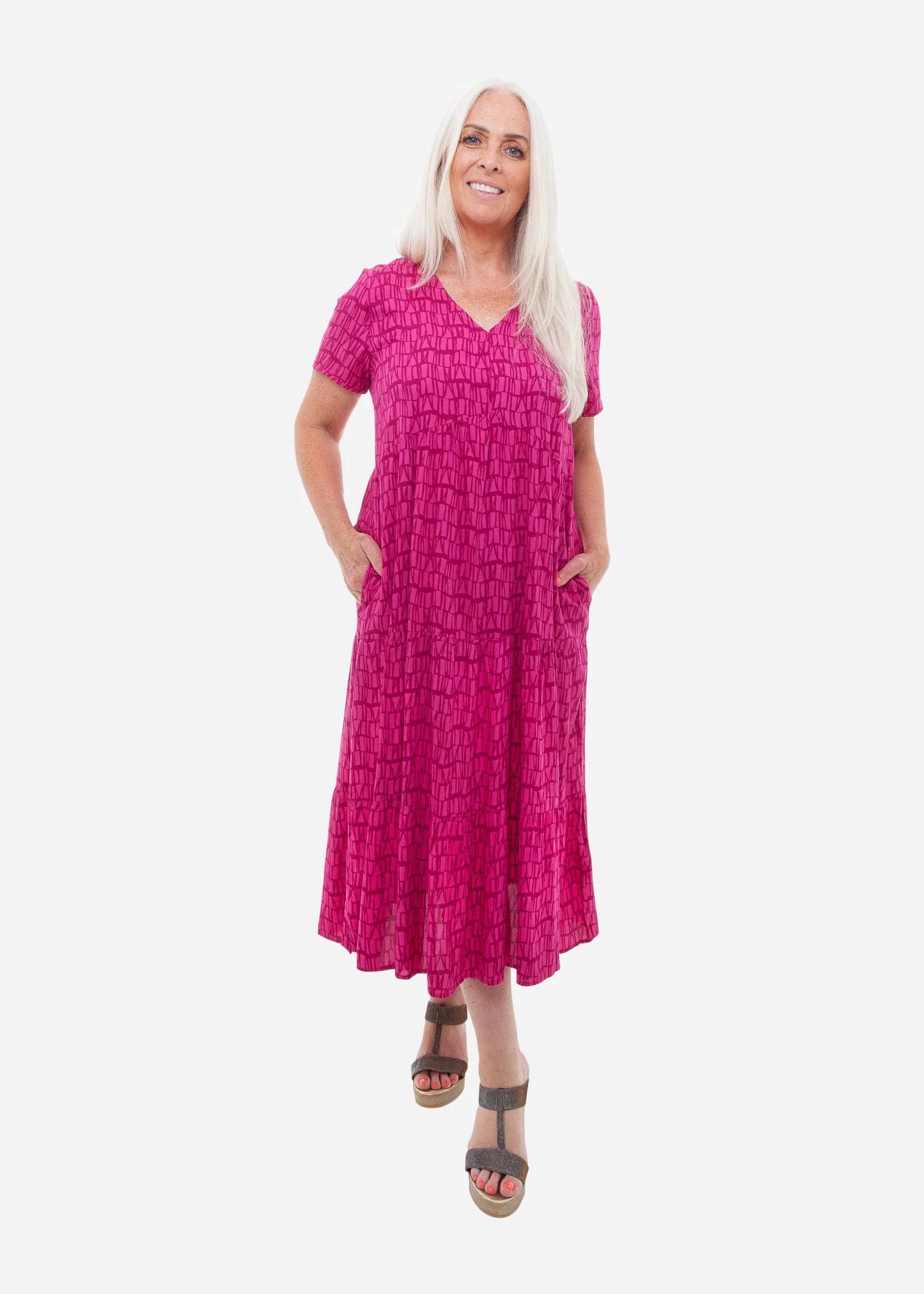 Dreams Tonal Wave Short Sleeve Dress