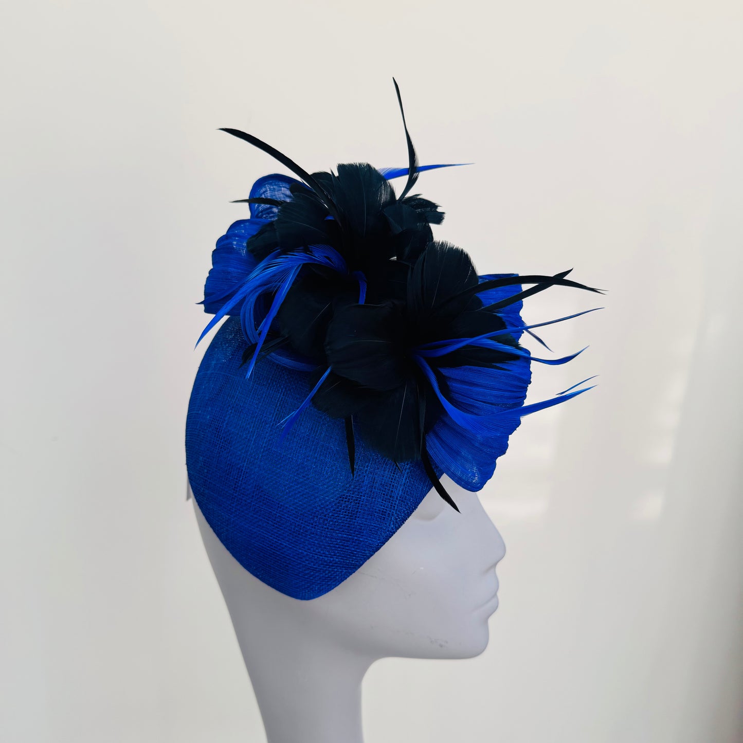 Boardmans Fernley Cobalt Blue/Black Pillbox with Contrast Feathers