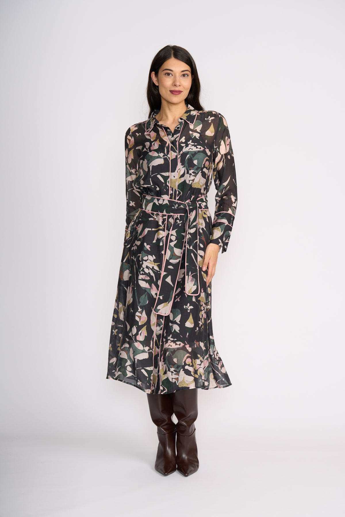 Foil Pipe Up Shirt Dress Shadow Leaf
