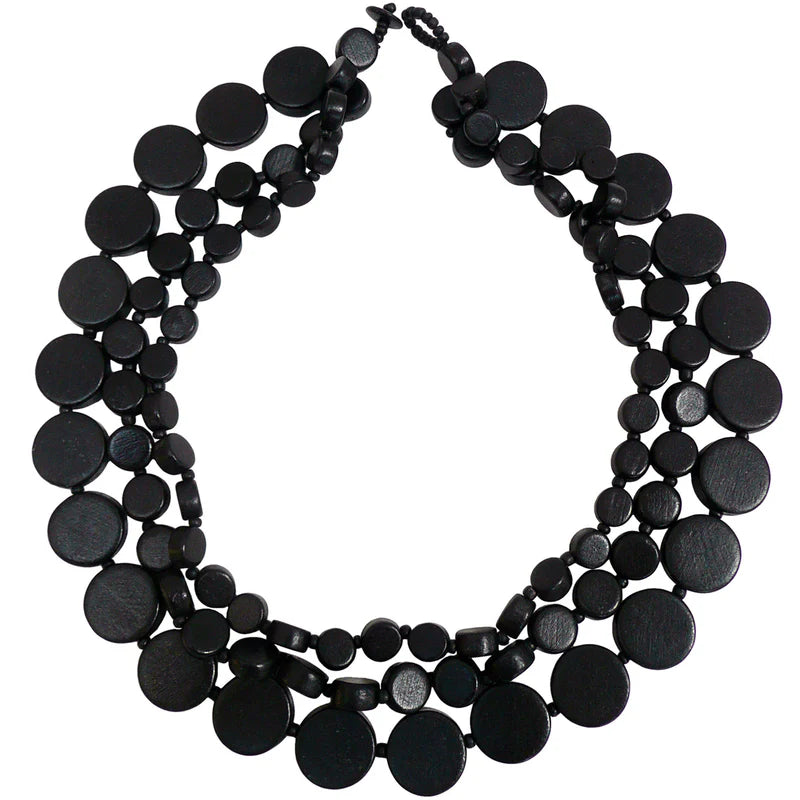 Lotus Feet H21191-5 Black Wood Disc Necklace