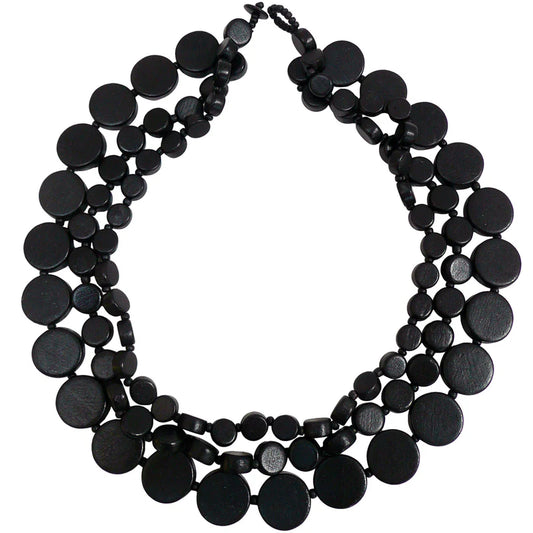 Lotus Feet H21191-5 Black Wood Disc Necklace