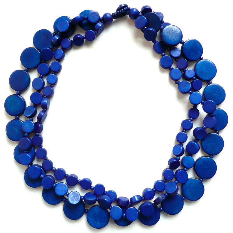 Lotus Feet H21191-5 Royal blue Wood Disc Necklace
