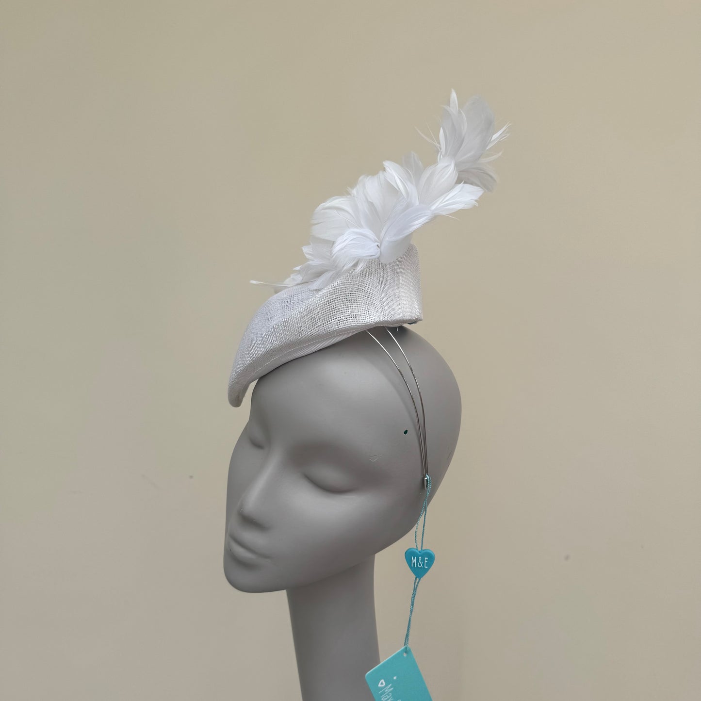 Max and Ellie JP1 White Pillbox Buntal Flower Wired Goose Feathers Hat