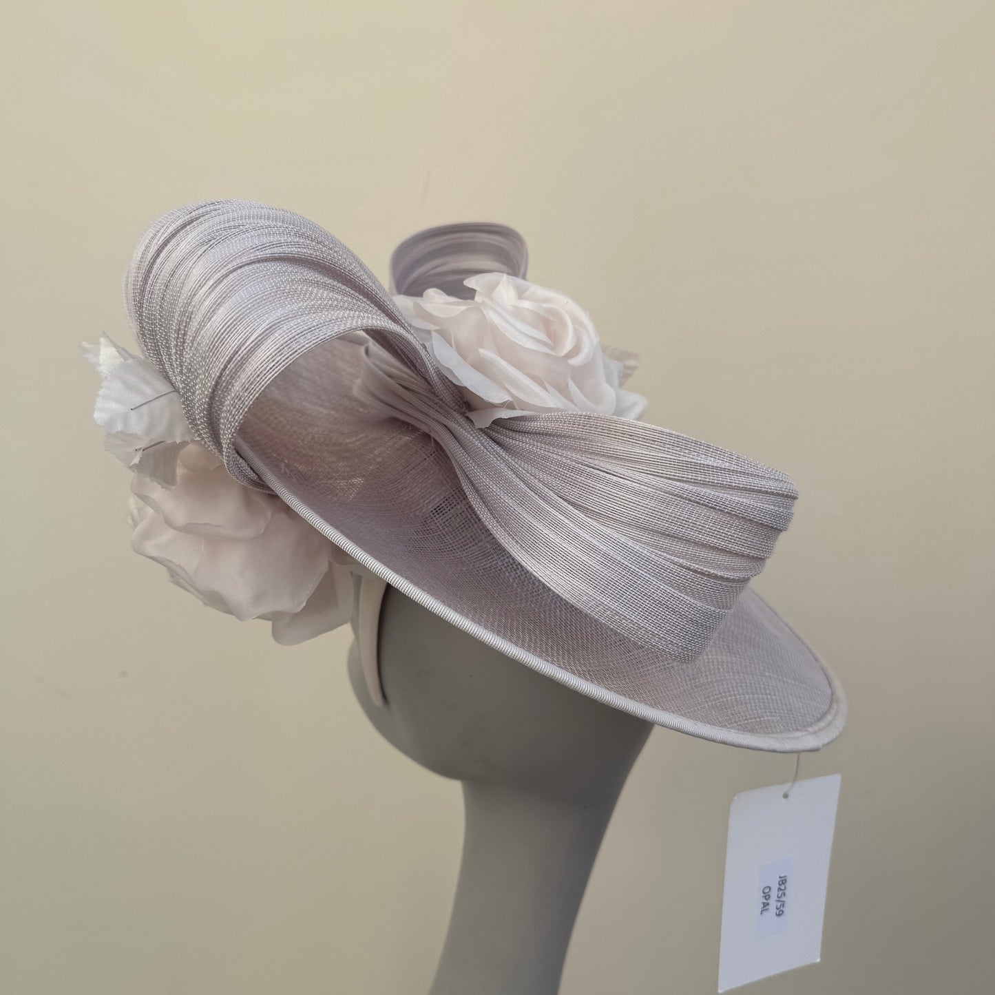 J Bees JB25/59 Opal Disc Hatinator with Ribbon and Rose Detail