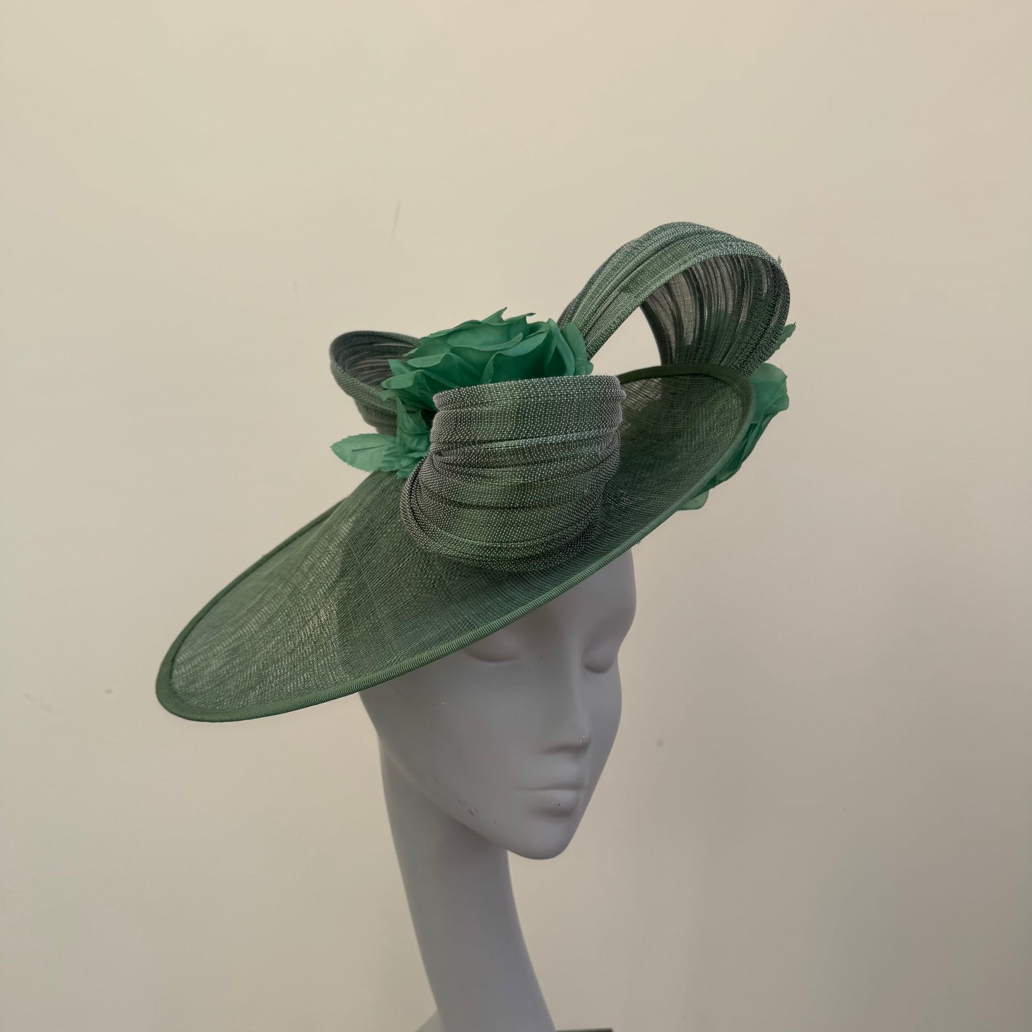 J Bees JB25/59 Sage Green Disc Hatinator with Ribbon and Rose Detail