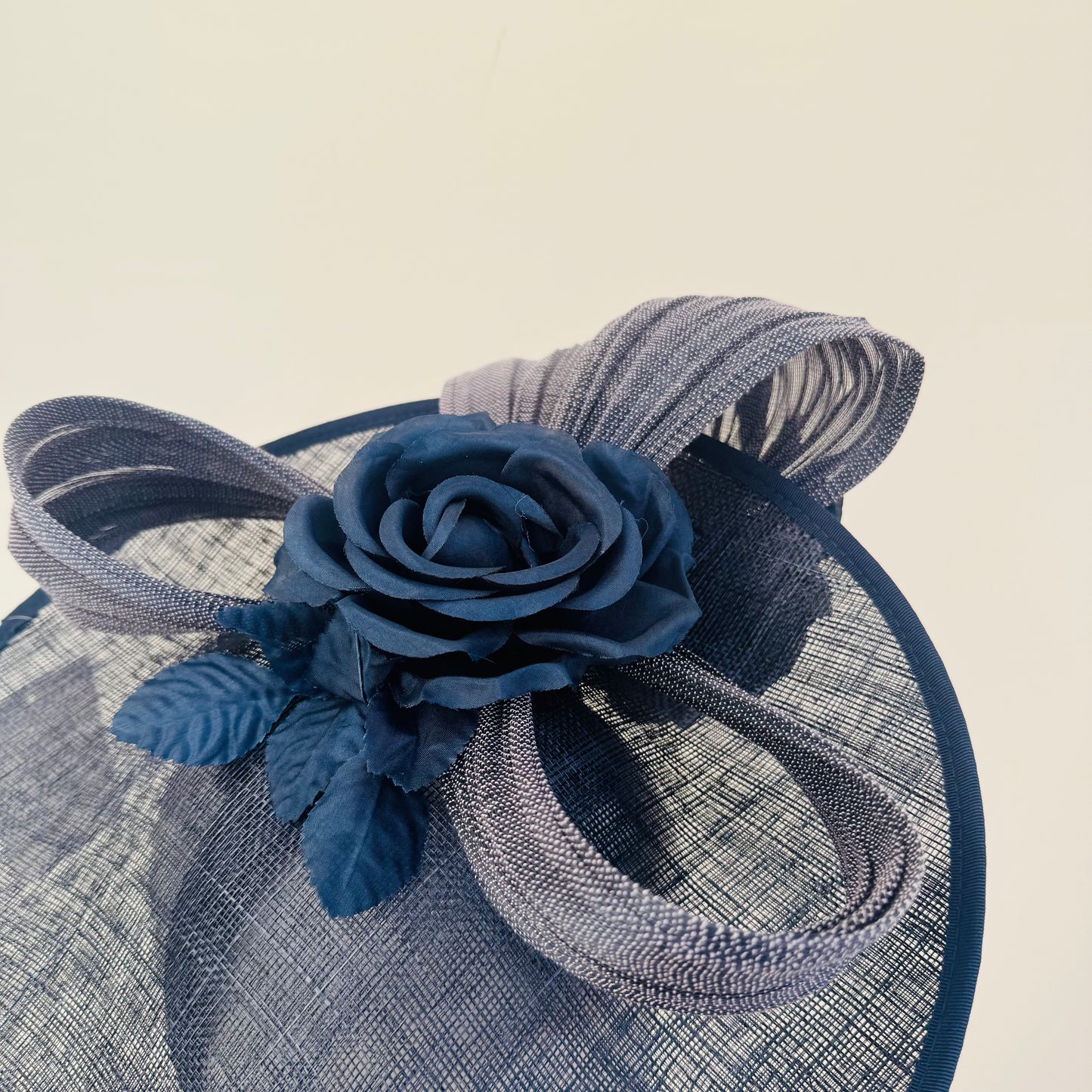J Bees JB25/59 Navy Blue Disc Hatinator with Ribbon and Rose Detail