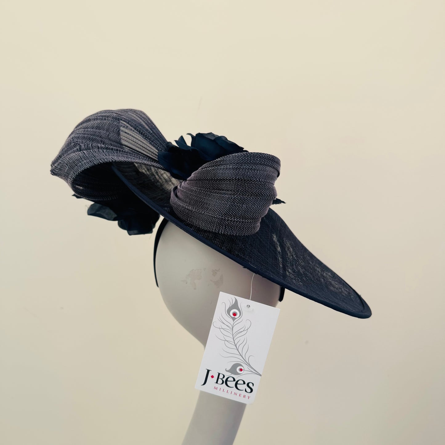 J Bees JB25/59 Navy Blue Disc Hatinator with Ribbon and Rose Detail