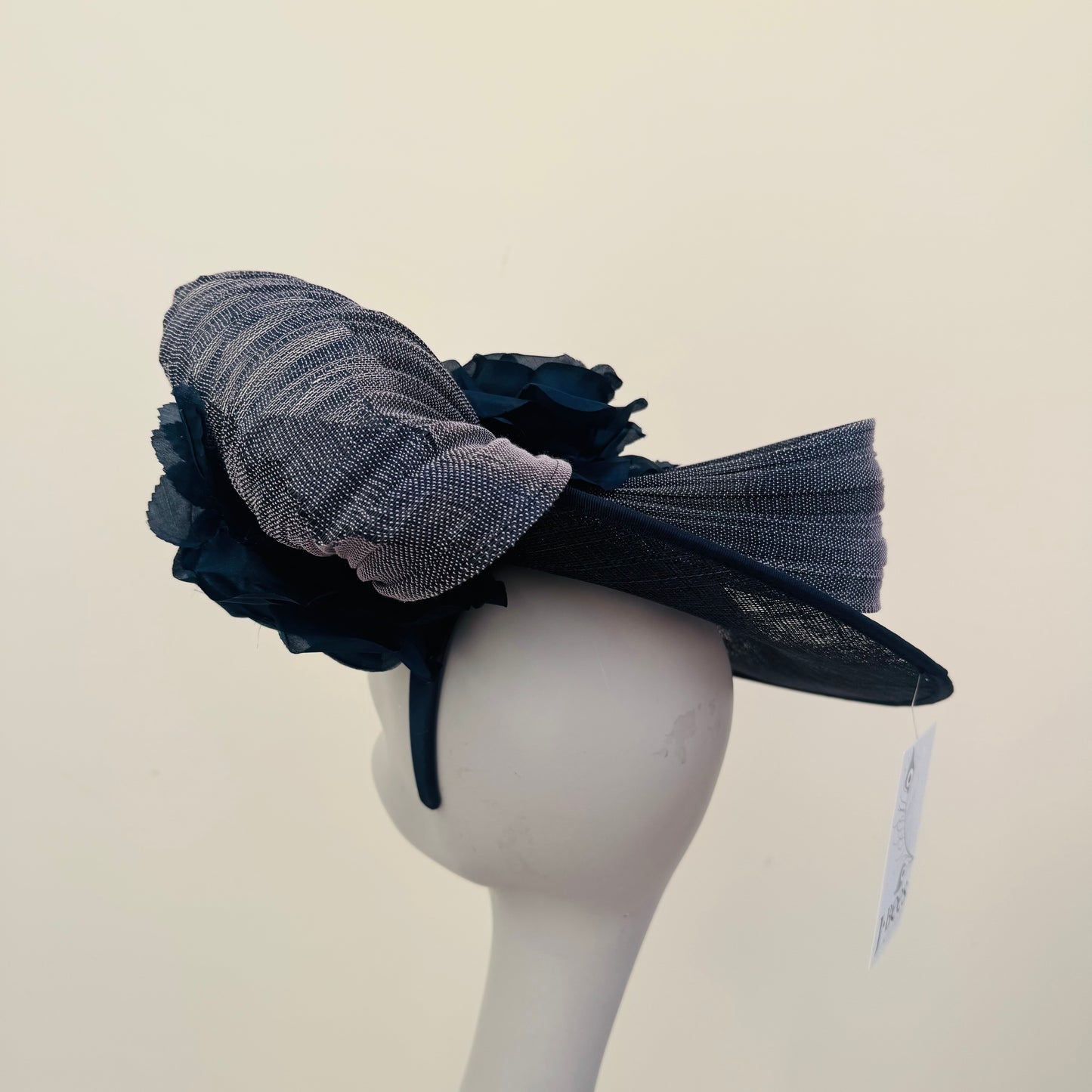J Bees JB25/59 Navy Blue Disc Hatinator with Ribbon and Rose Detail
