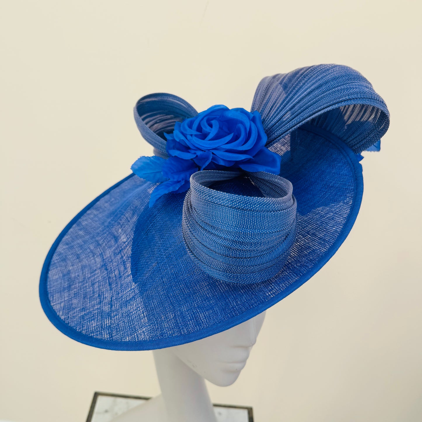J Bees JB25/59 Cobalt Blue Disc Hatinator with Ribbon and Rose Detail