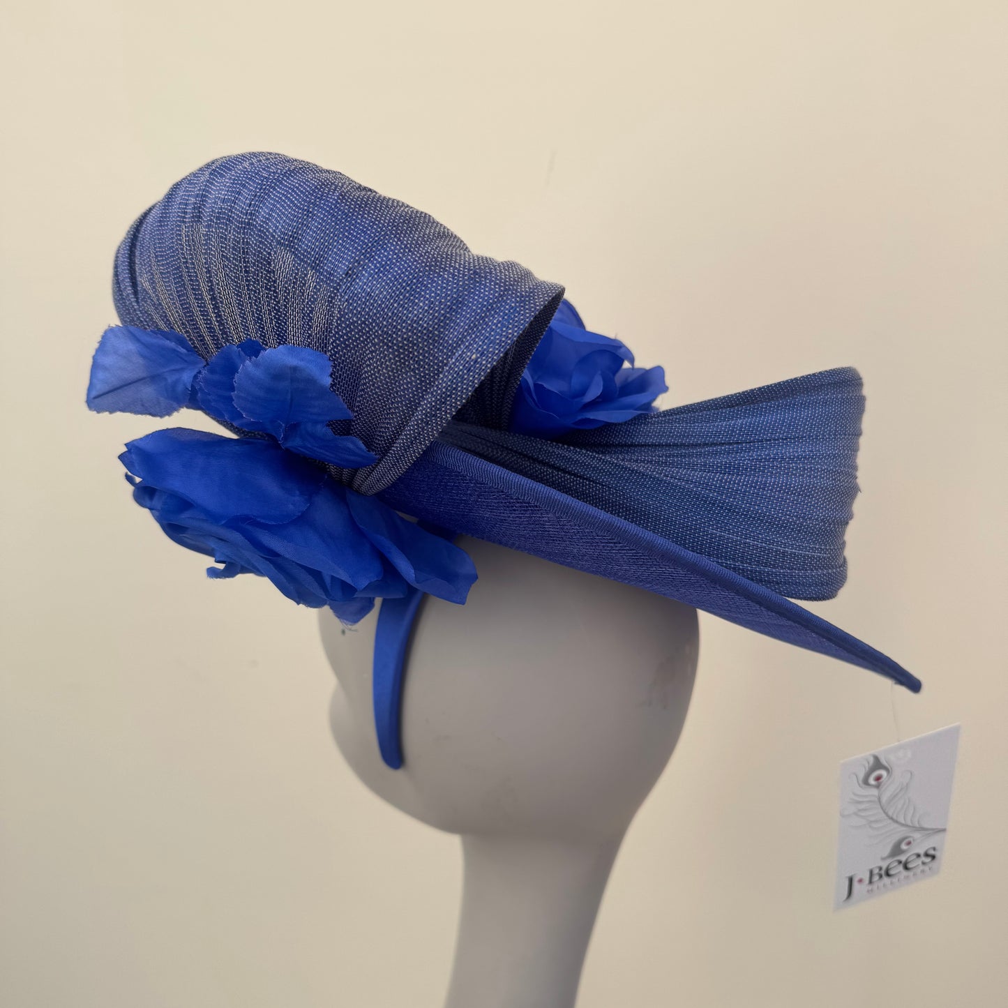 J Bees JB25/59 Cobalt Blue Disc Hatinator with Ribbon and Rose Detail