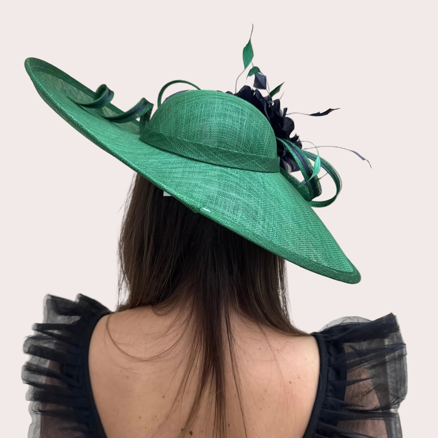 J Bees JB26/1020 Emerald Green & Navy Blue Feather and Ribbon Hatinator