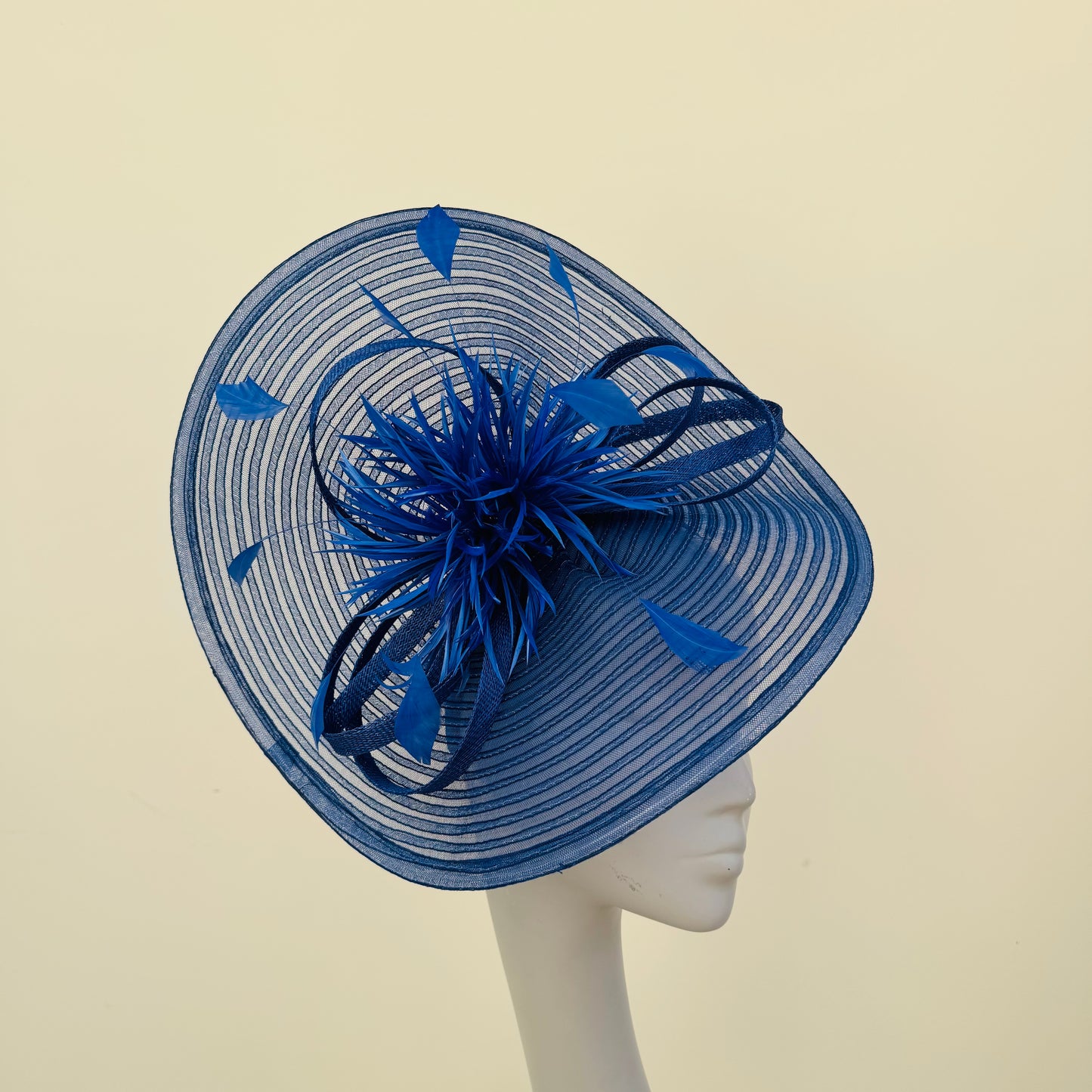 JBees JB24/15 Large Patterned Crin Fascinator with Feathers In Blues