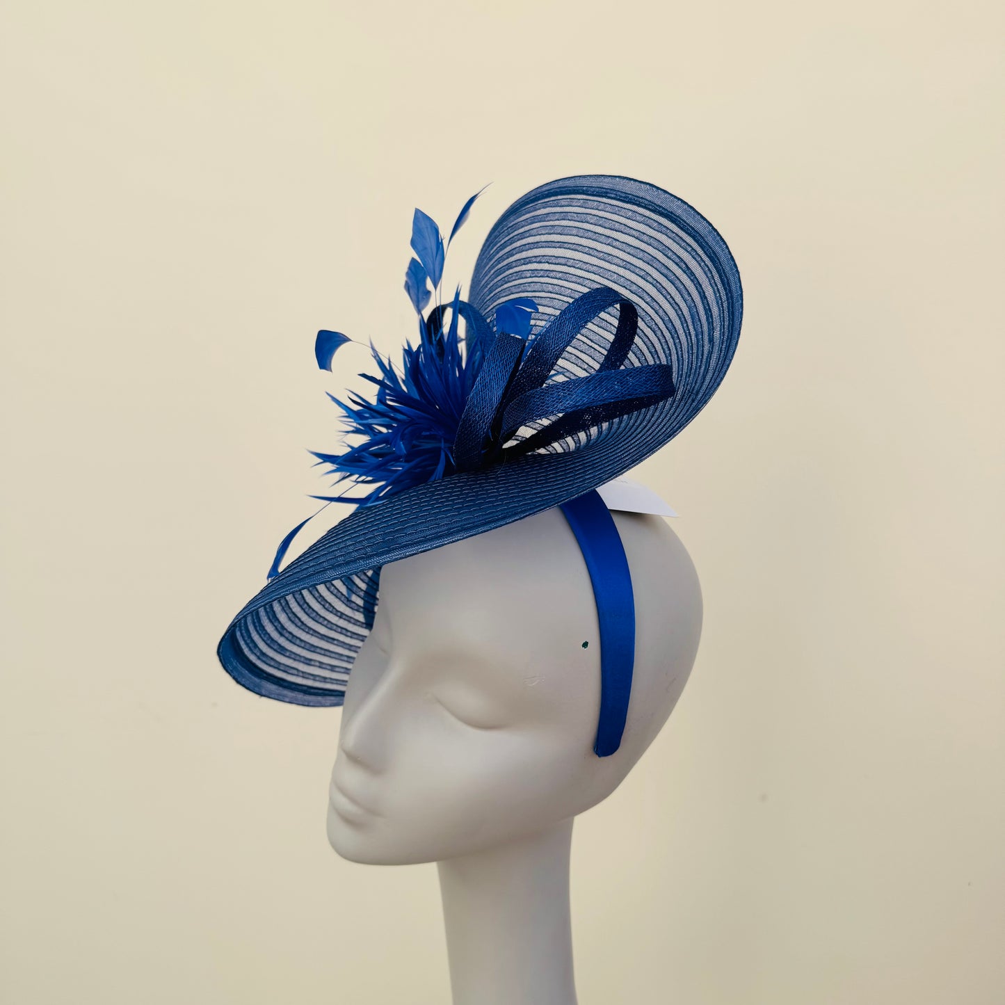 JBees JB24/15 Large Patterned Crin Fascinator with Feathers In Blues