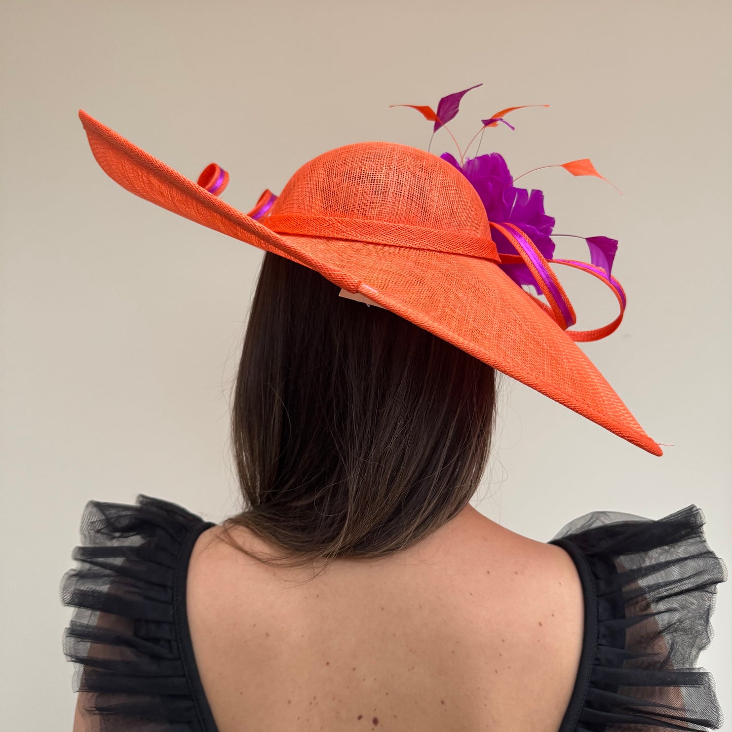 J Bees JB26/1020 Tangerine Orange & Purple Feather and Ribbon Hatinator
