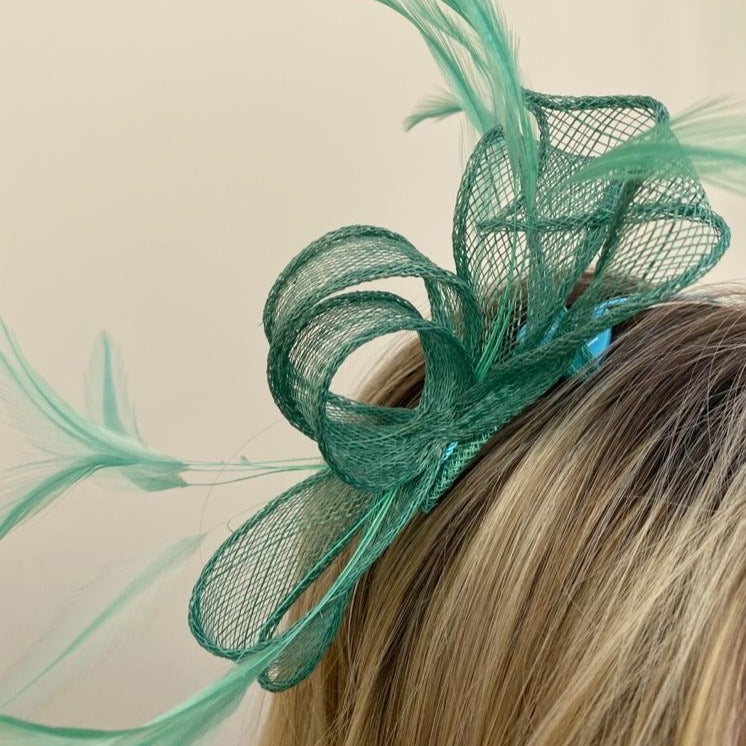 Max and Ellie AF5 Small Fascinator on Headband in Greens