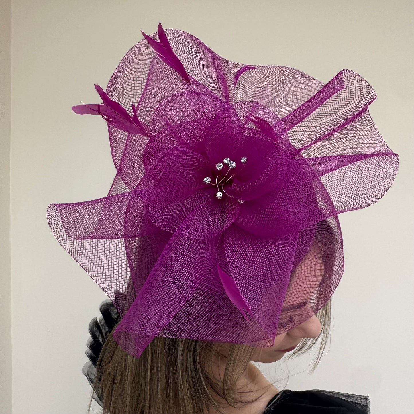 J Bees JB26/110 Vibrant Deep Plum Pillbox Fascinator with Net