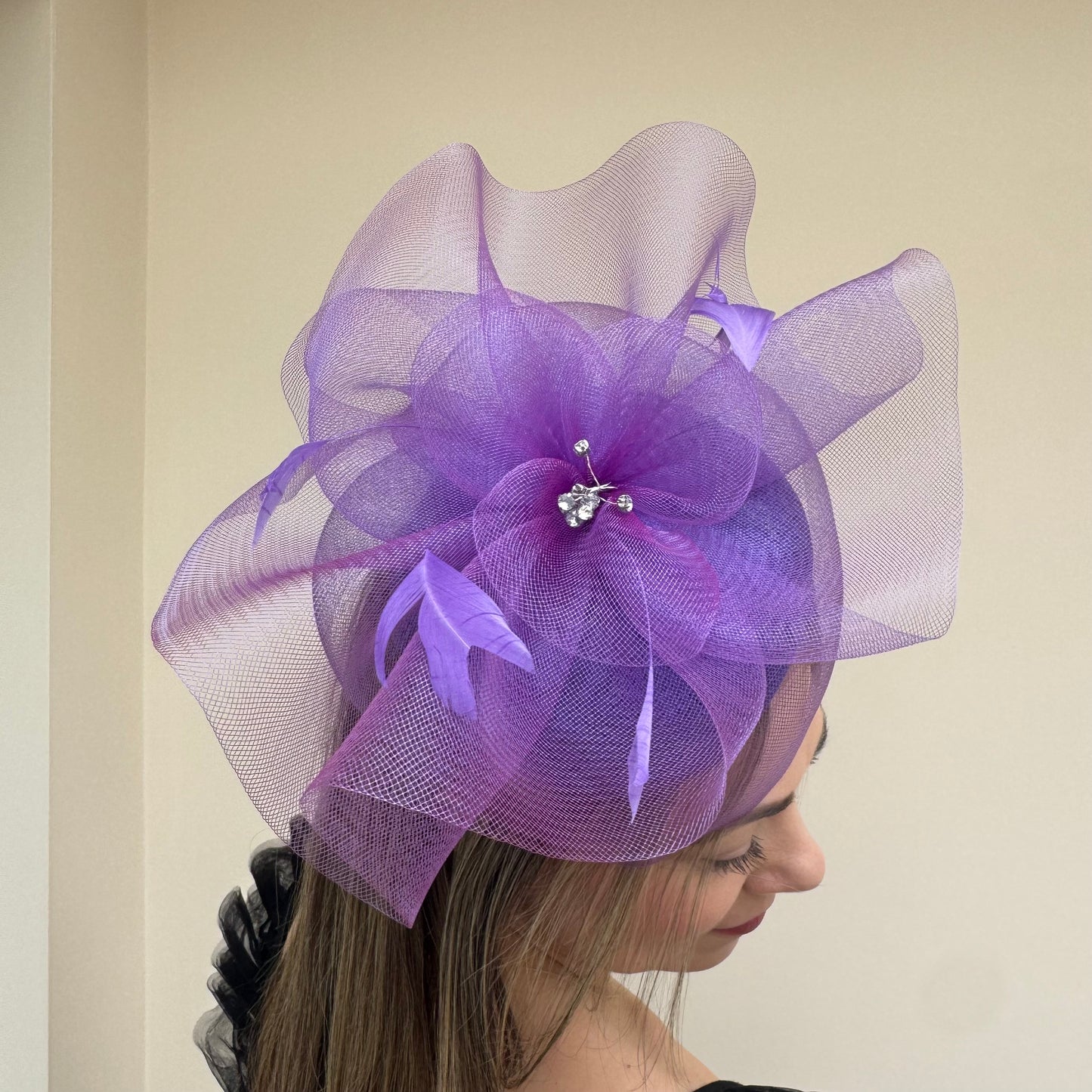 J Bees JB26/110 Midnight Purple Pillbox Fascinator with Net