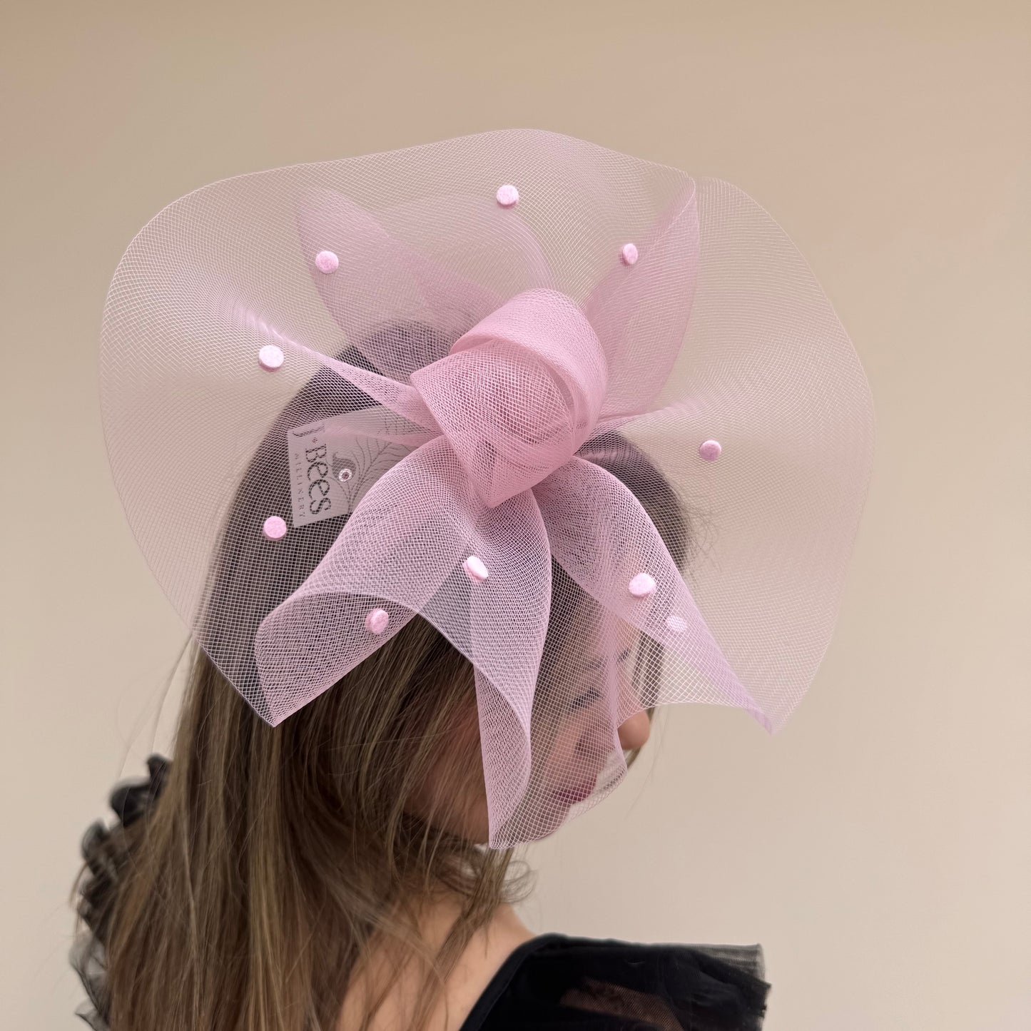 J Bees JB26/125 Heather Pink Net Polka Dot Fascinator