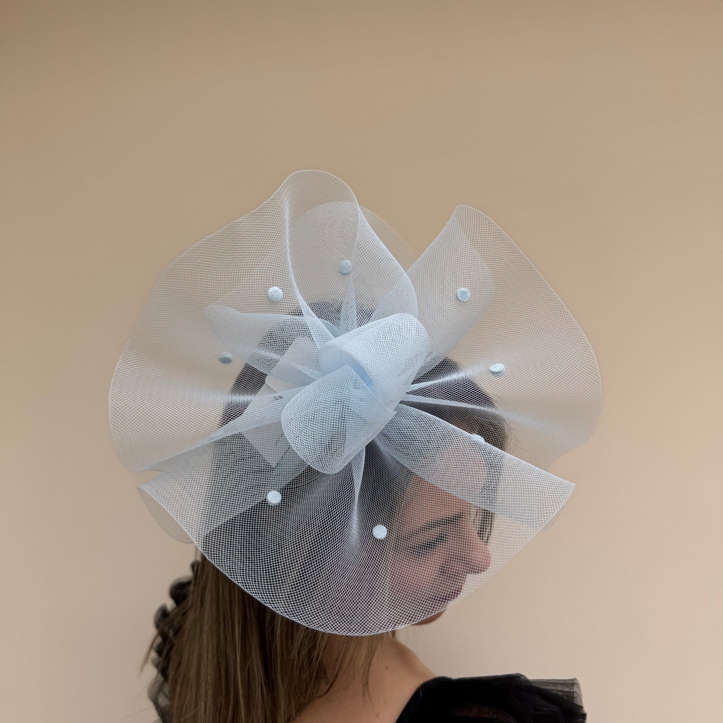 J Bees JB26/125 Powder Blue Net Polka Dot Fascinator