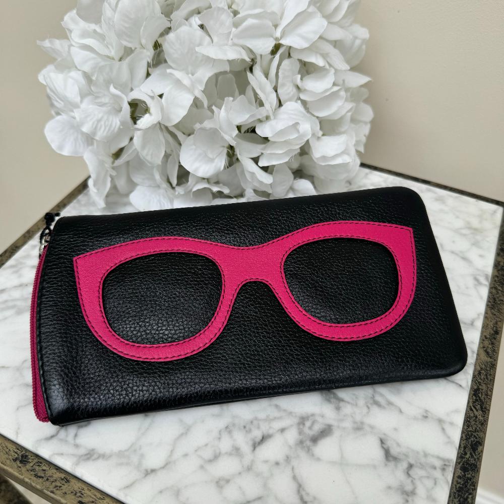 Leather Eyeglass Case with Glass Frame Print