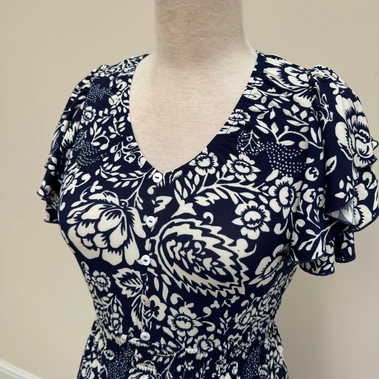 Paramour Navy Floral V Neck Midi Dress