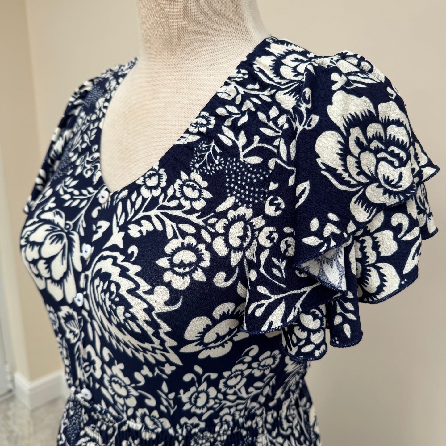 Paramour Navy Floral V Neck Midi Dress