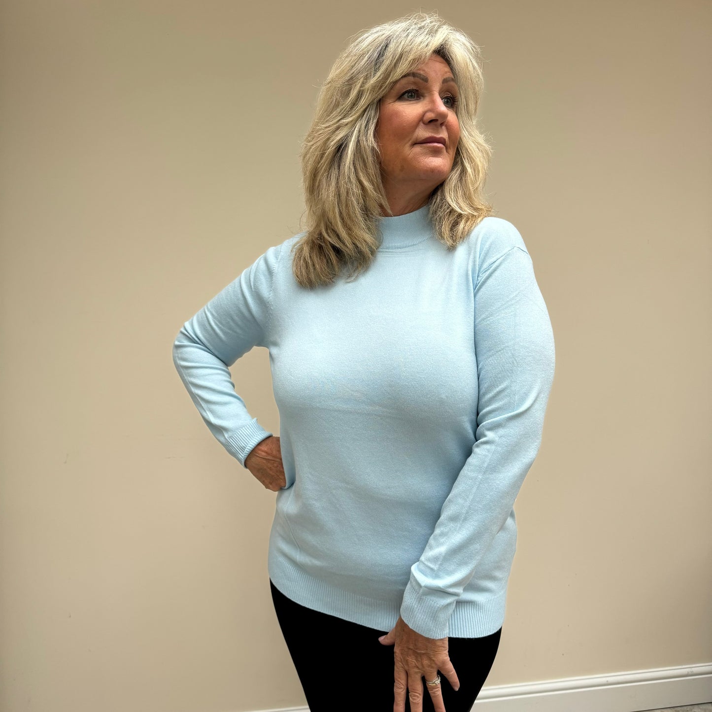 Soft Stretch Plain High Neck Jumper