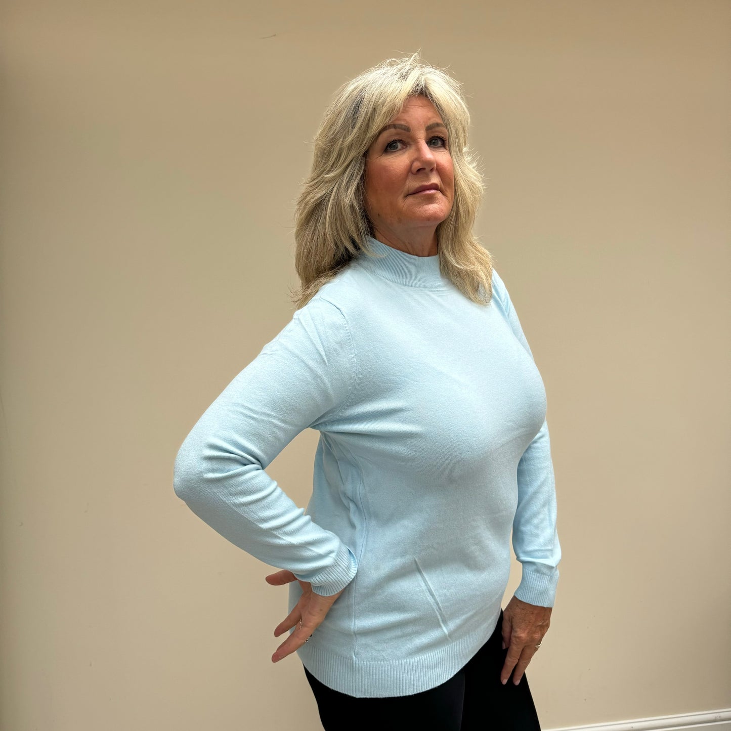 Soft Stretch Plain High Neck Jumper