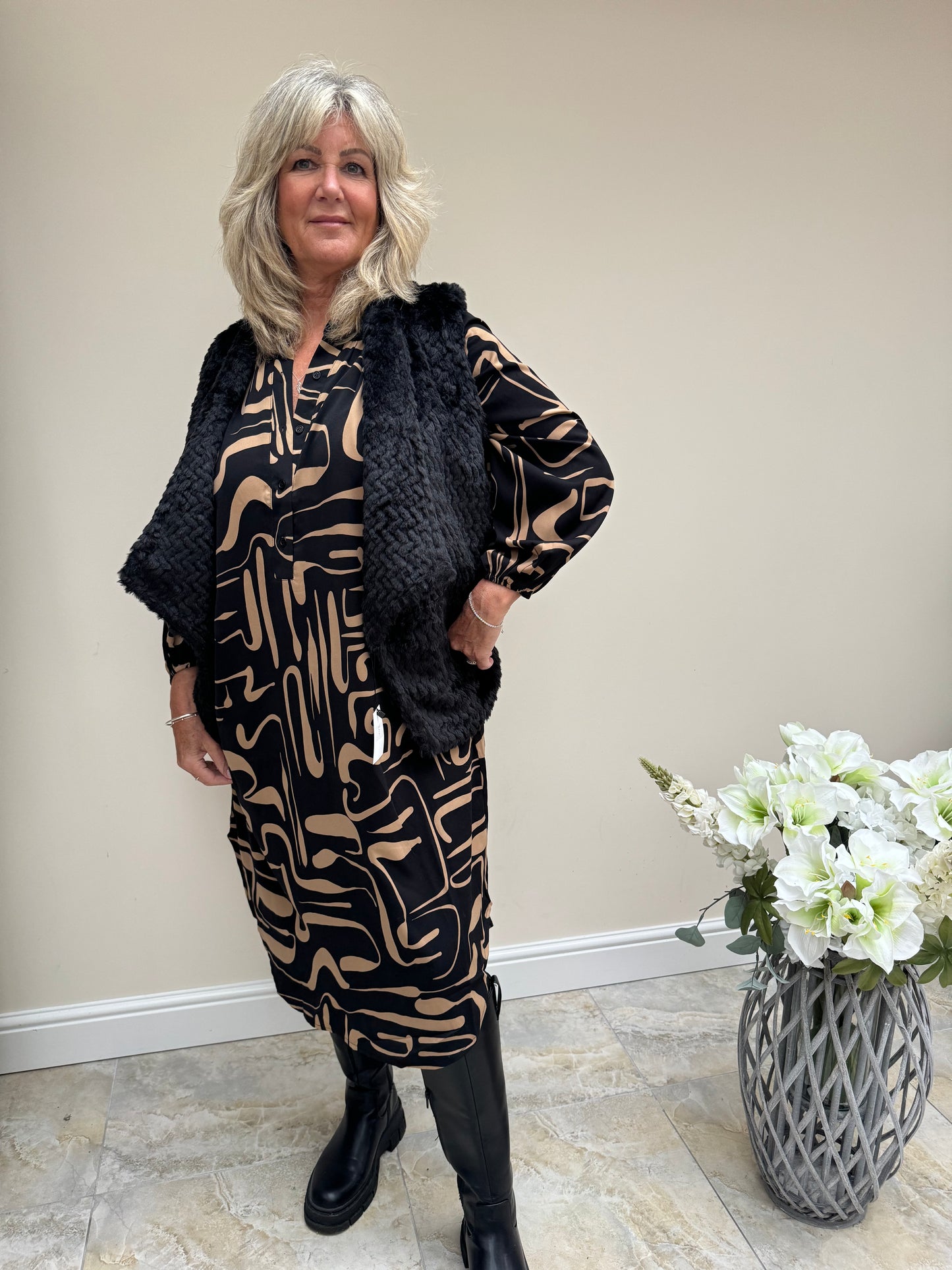 Malissa J Black and Camel Dress