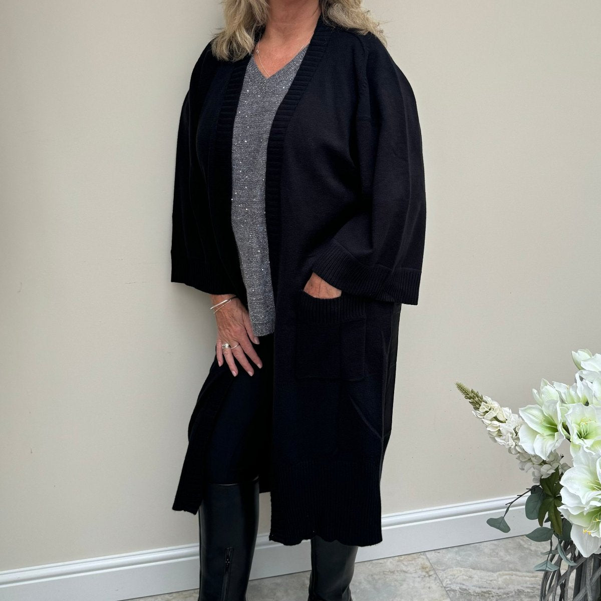 Malissa J Black Oversized Wide Sleeve Coatigan