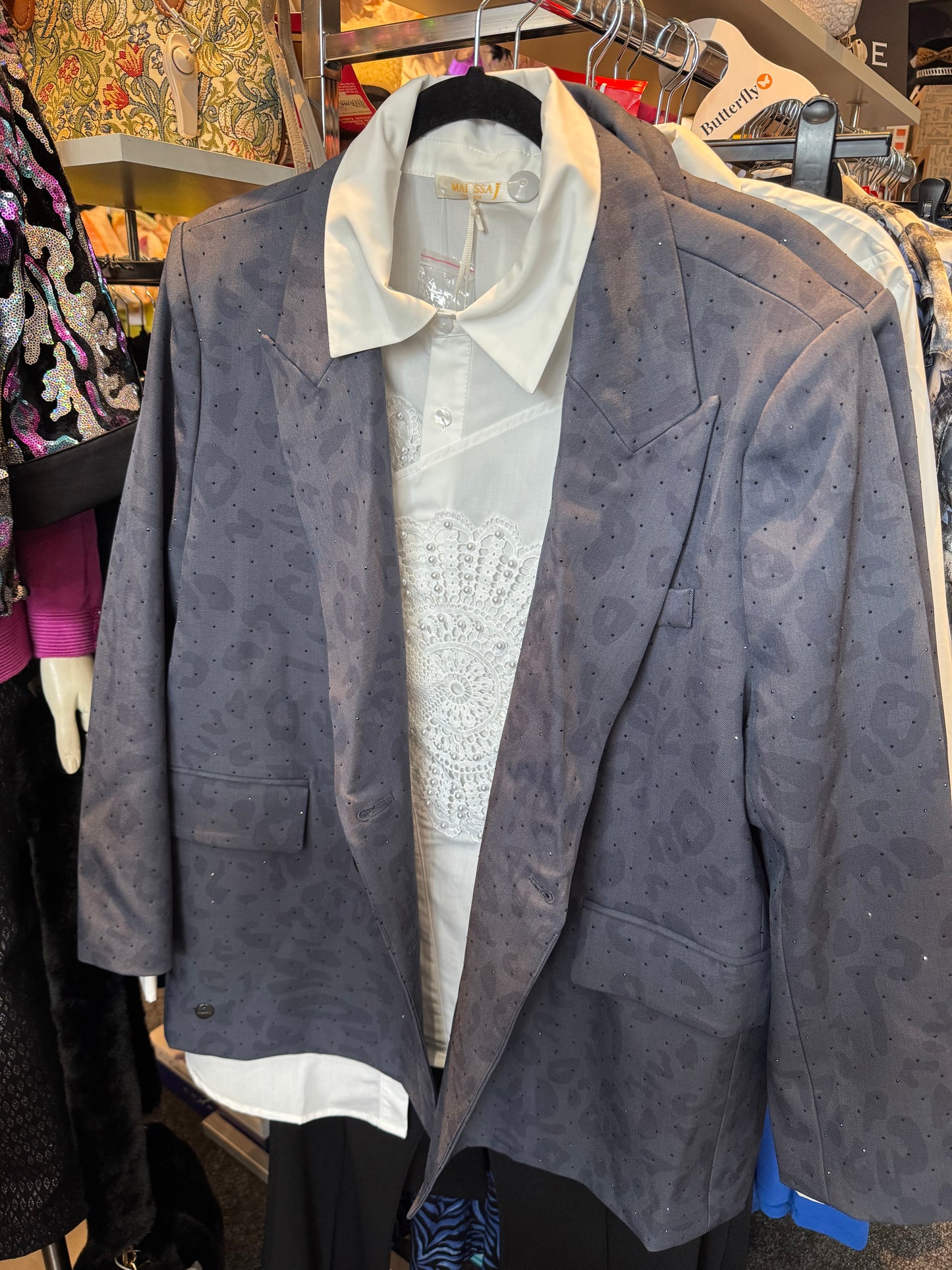 Malissa J WF2542 Leopard Studded Blazer