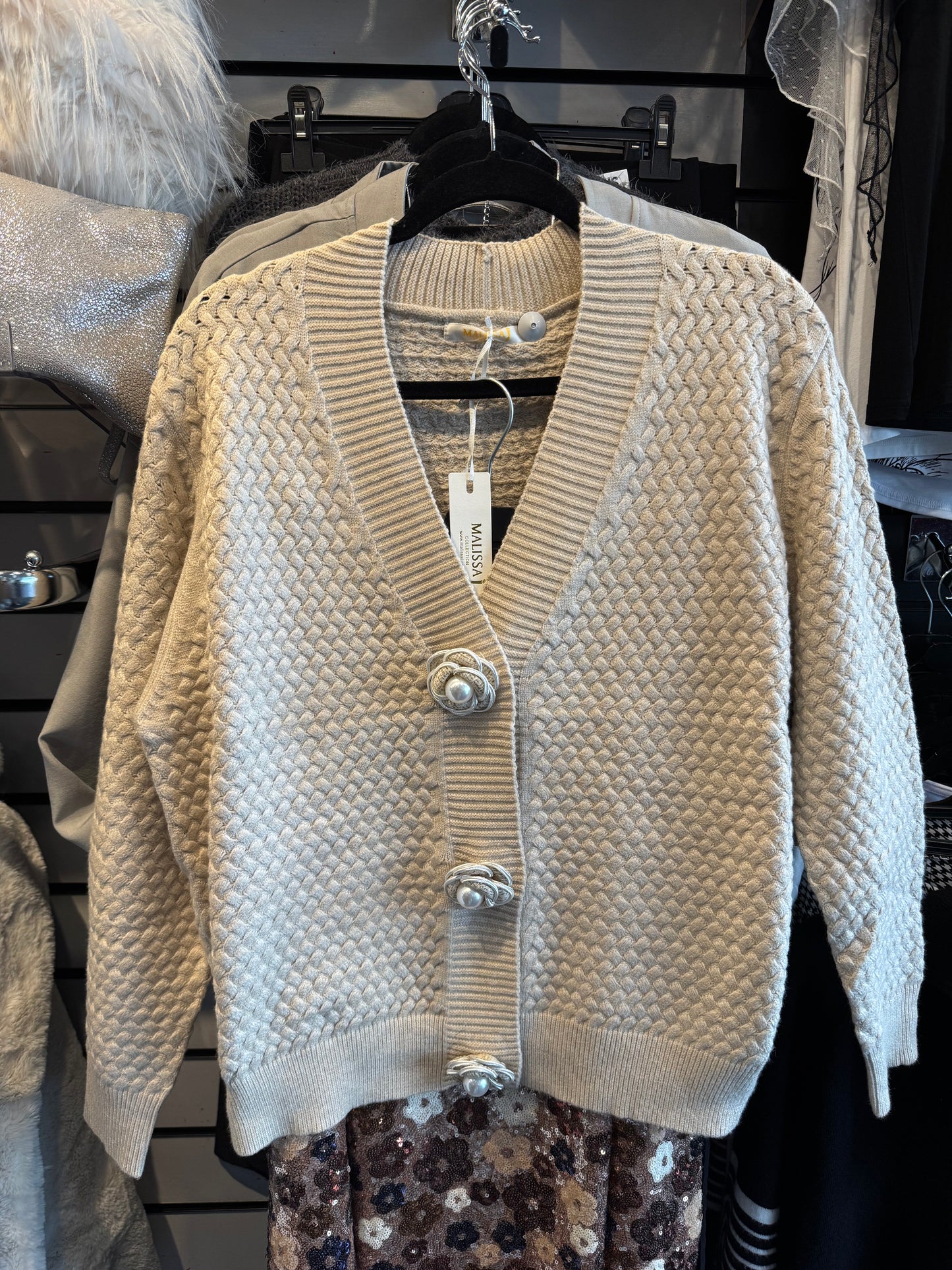 Malissa J WF2545 Waffle Knit Cardigan with Carmellia Poppers
