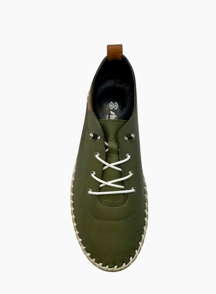 Shoozy Ivy Green Leather Platform Plimsole