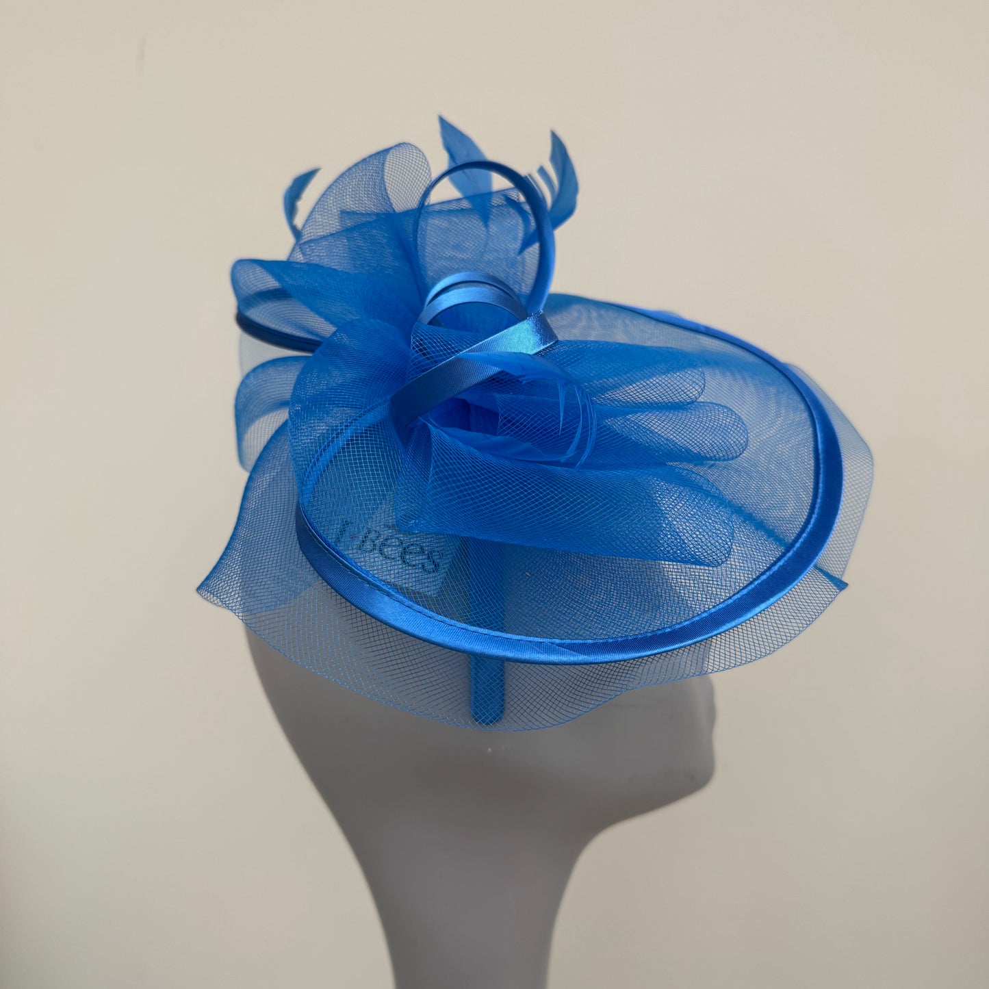 J Bees JB25/71 Cornflower Blue Crin with Satin Edging and Detail Fascinator