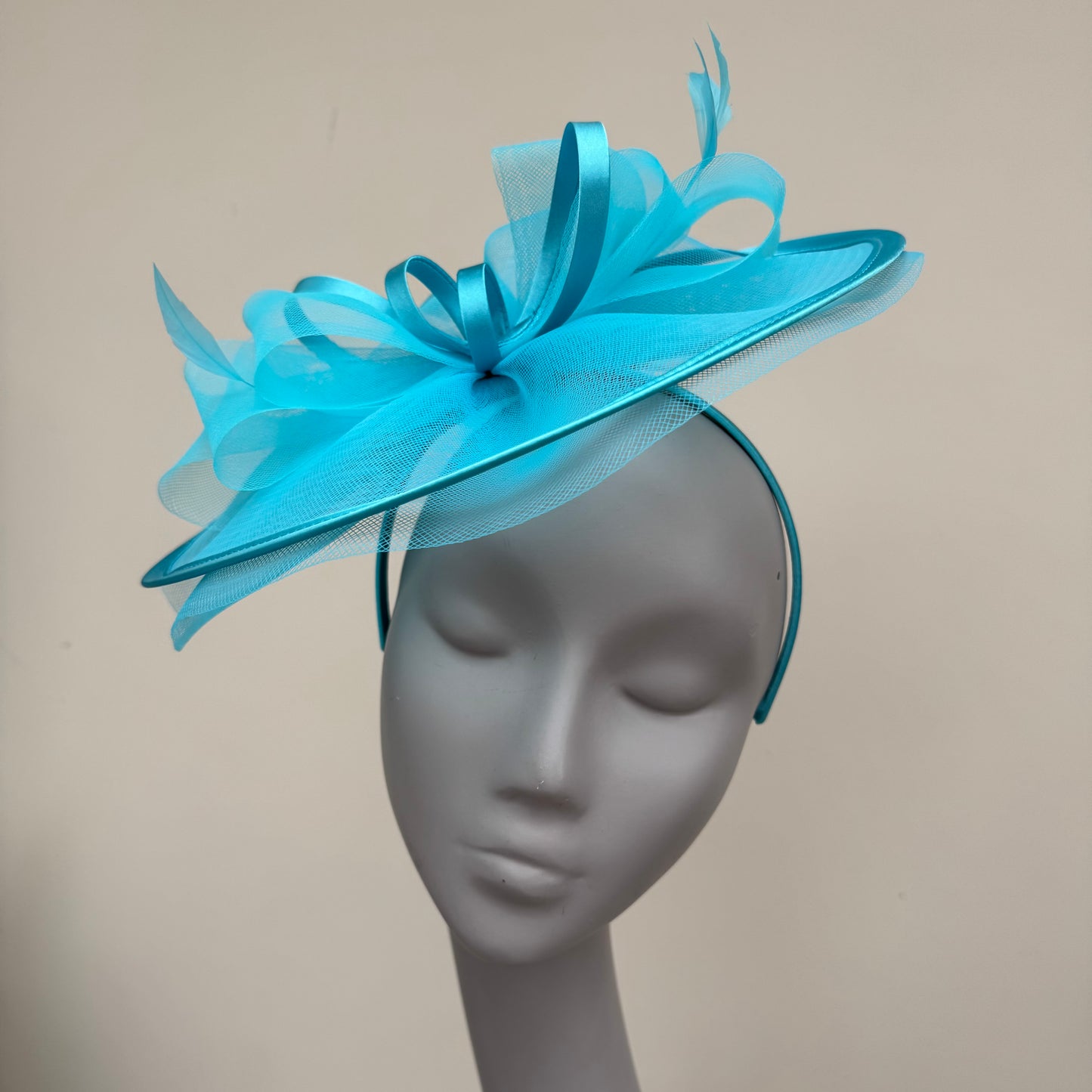 J Bees JB25/71 Capri Blue Crin with Satin Edging and Detail Fascinator