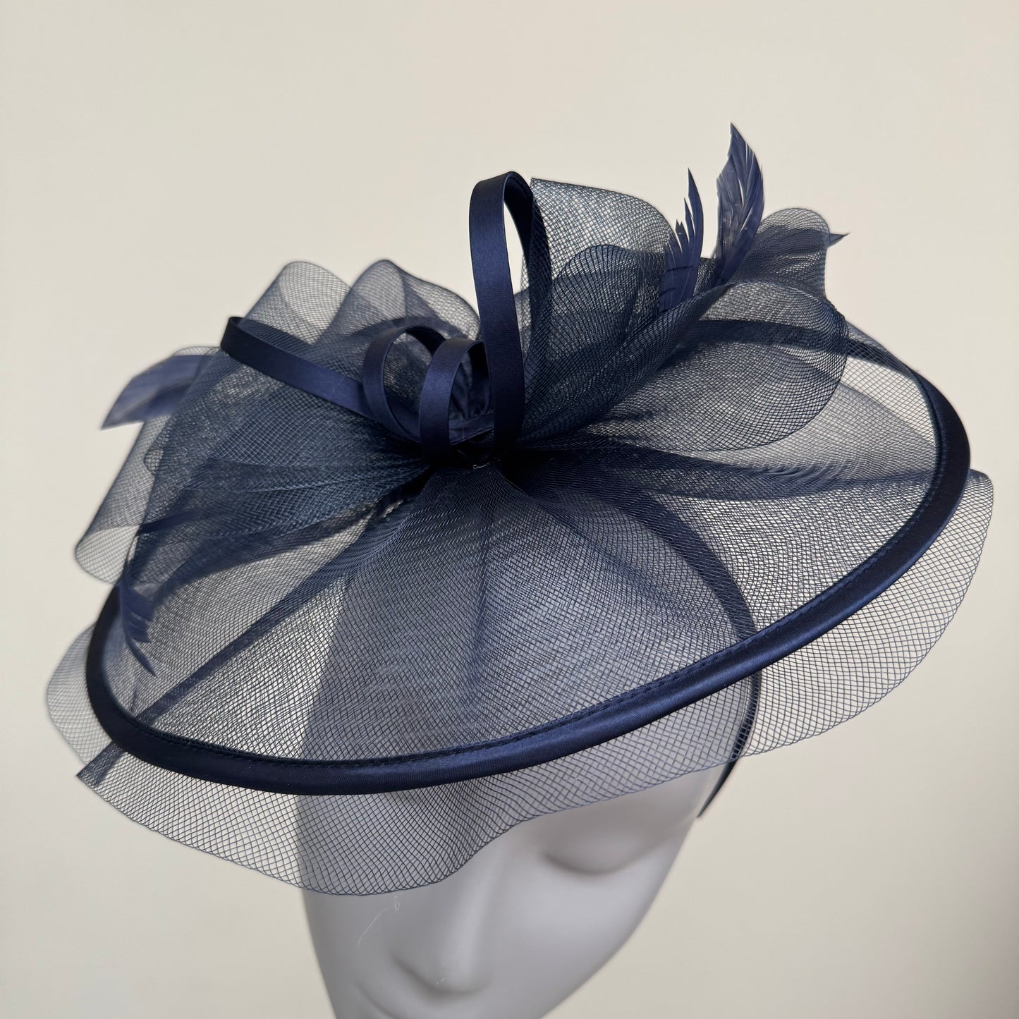 J Bees JB25/71 Navy Blue Crin with Satin Edging and Detail Fascinator
