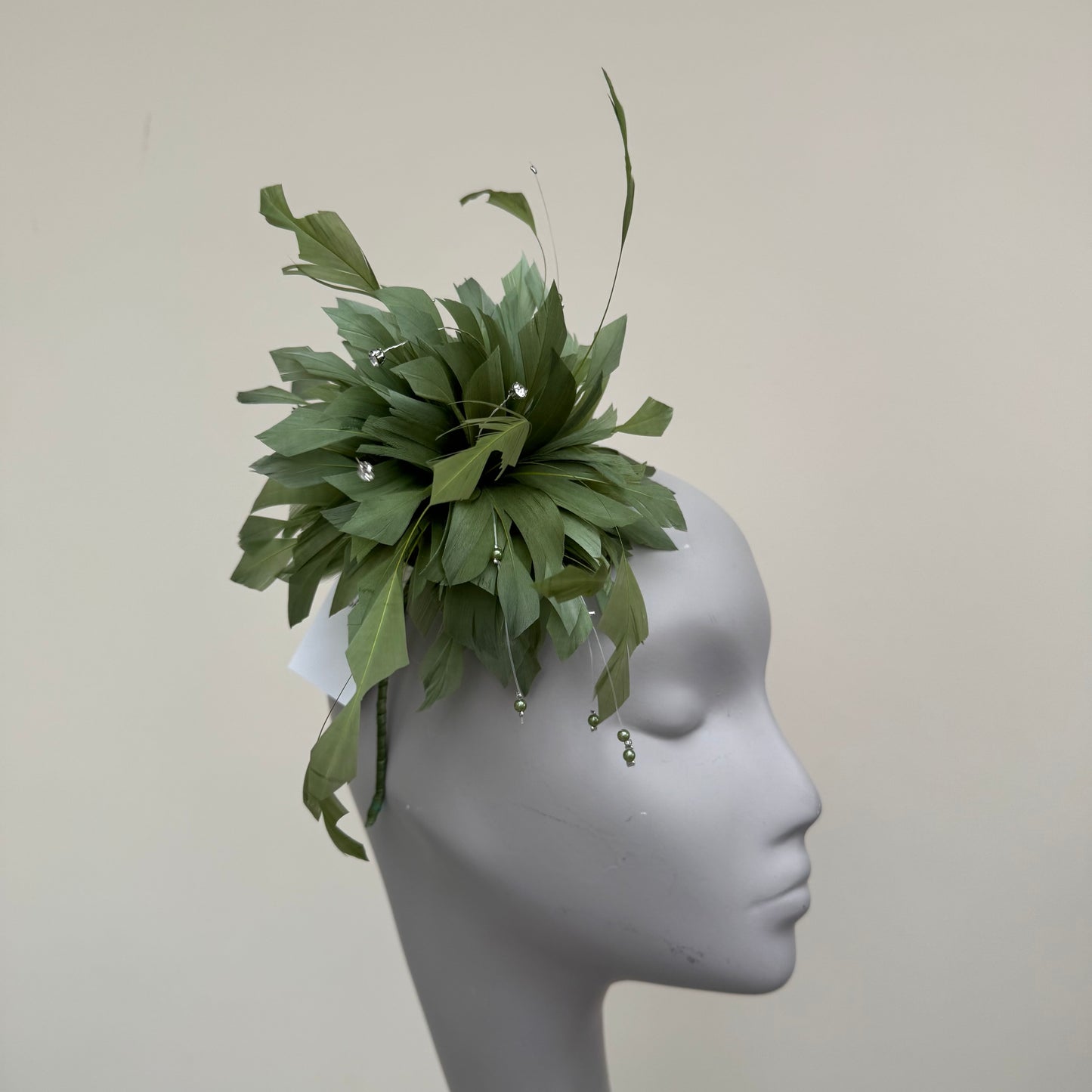 JBees JB25/68 Sage Green Feather fascinator