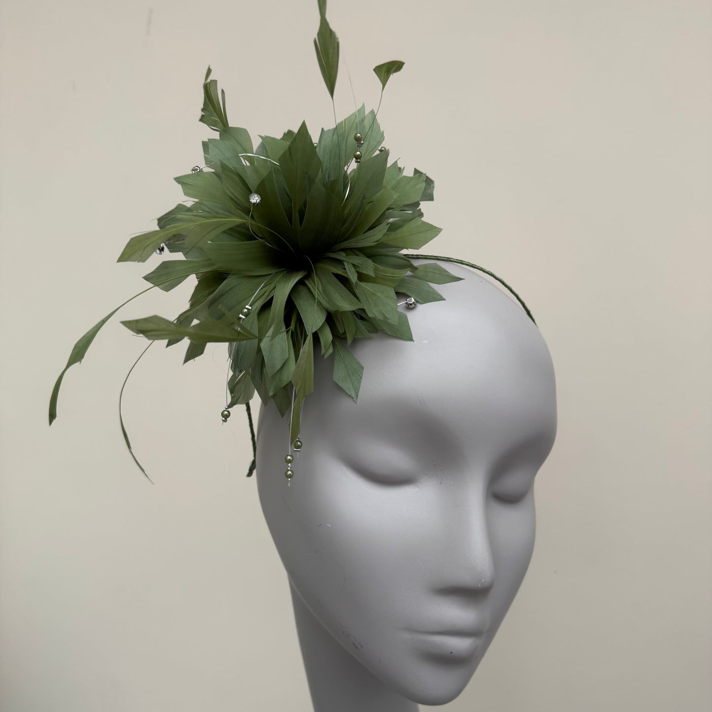 JBees JB25/68 Sage Green Feather fascinator