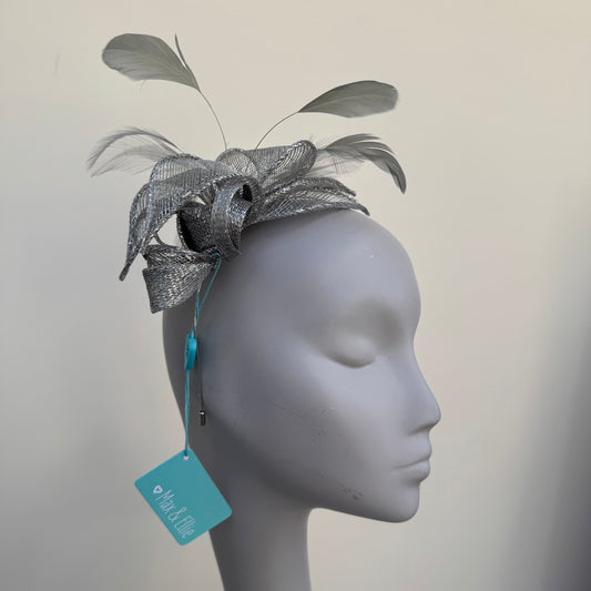 Max and Ellie BF3 Small Fascinator on Headband in Grey and Silver