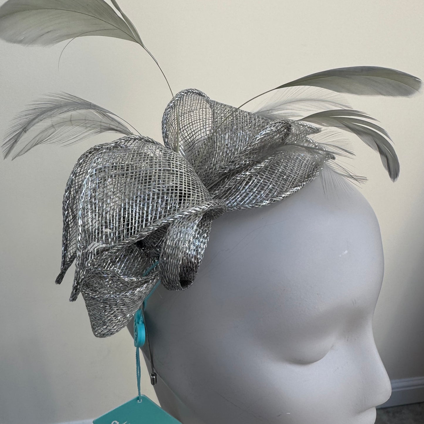 Max and Ellie BF3 Small Fascinator on Headband in Grey and Silver