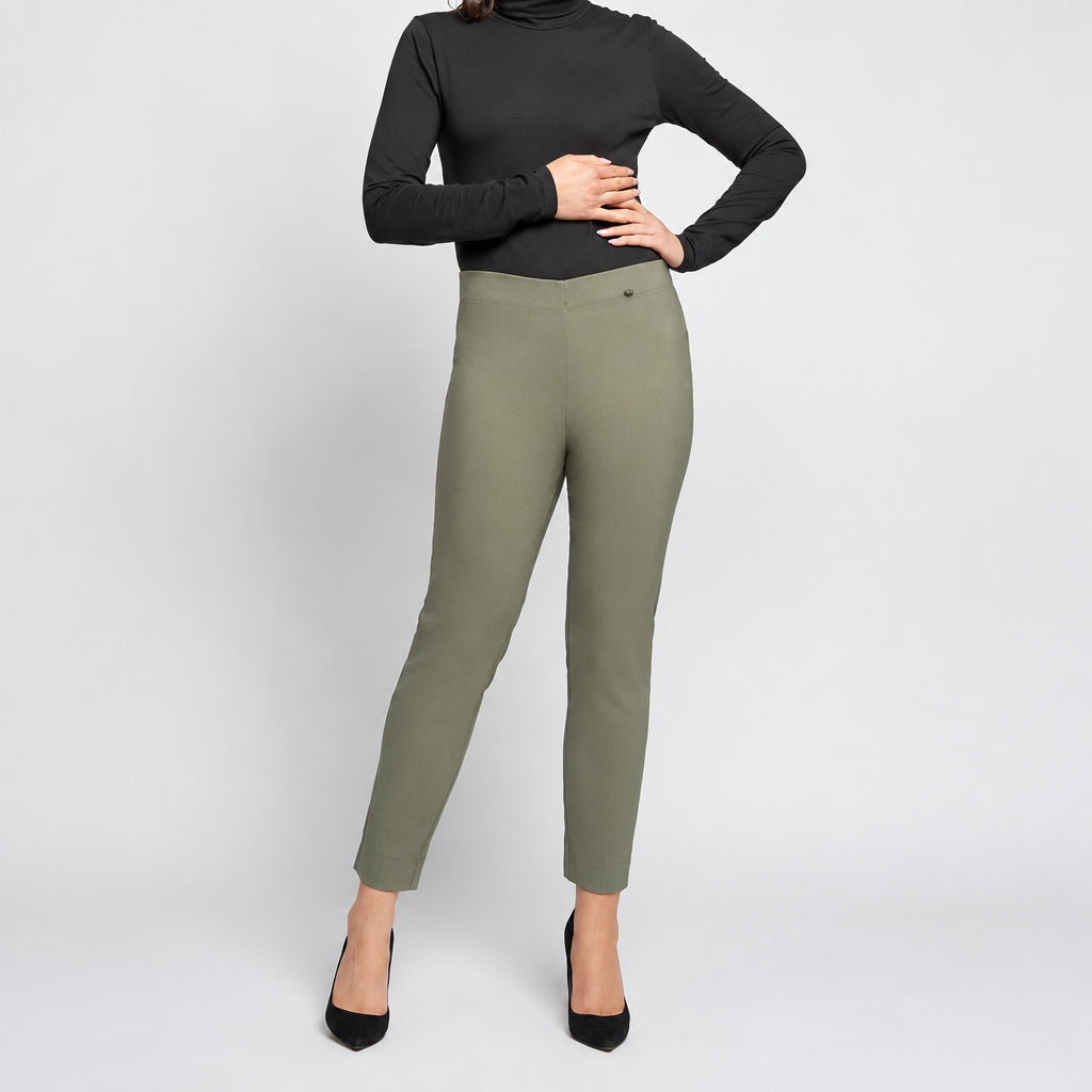Pinns 302CT Khaki Green Slim Leg Bengaline Ankle Grazer with Back Split