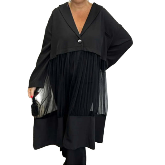 Malissa J WF2472 Black Blazer Top with Mesh Panel Skirt