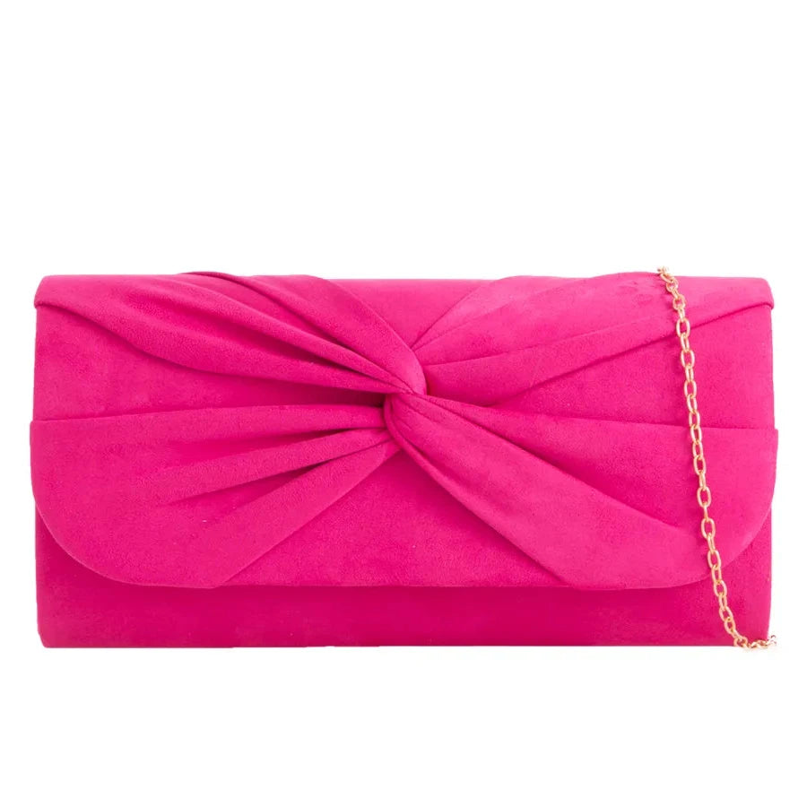 Koko J2724 Fuchsia Pink Faux Suede Knot Detail Clutch Bag Fuchsia Lesley Ashworth