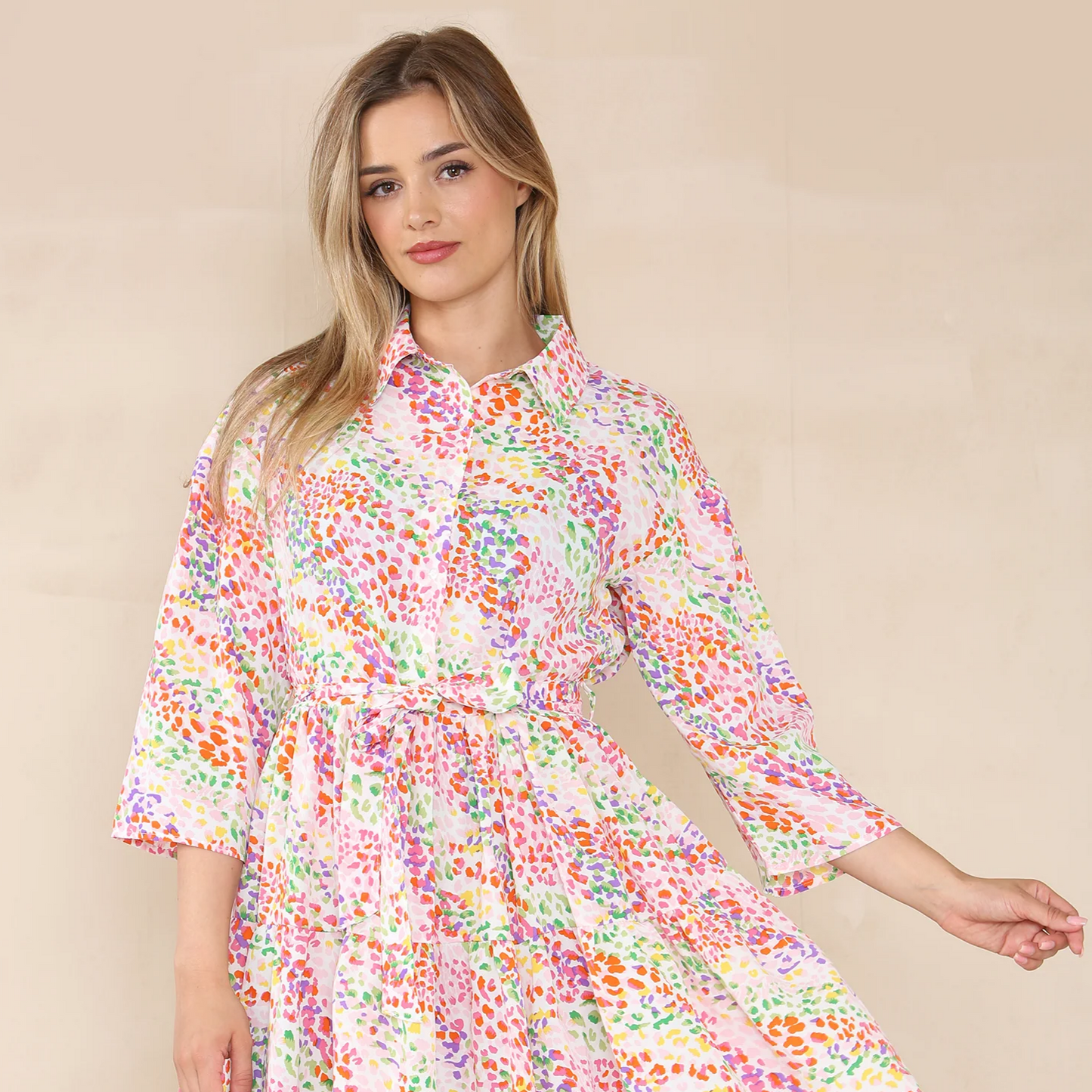 Rainbow leopard printed tier dress