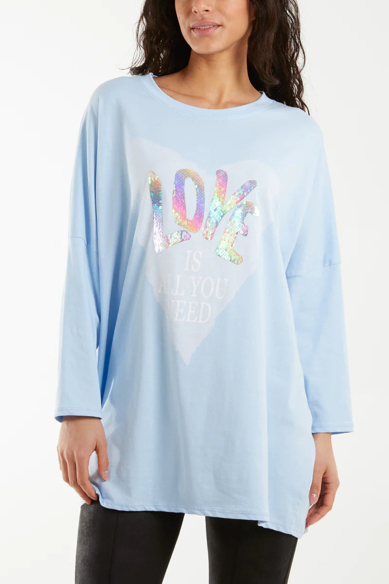 Love Rainbow Sequin Long Sleeve Top