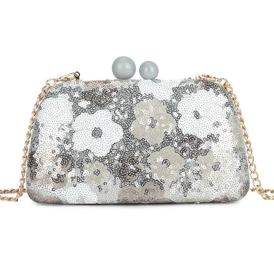 Koko MW3426 Silver Sequin Floral Bag