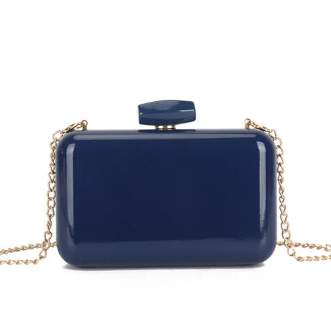 Koko MW3490 Navy Blue Patent Box Clutch Bag