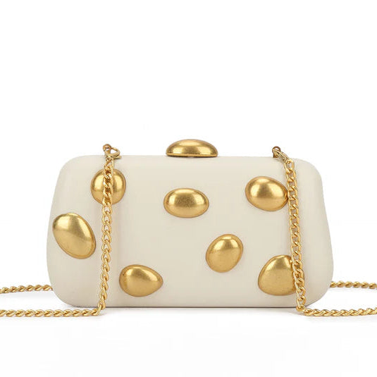 Koko MW3751 Beige and Gold Hard Clutch Bag