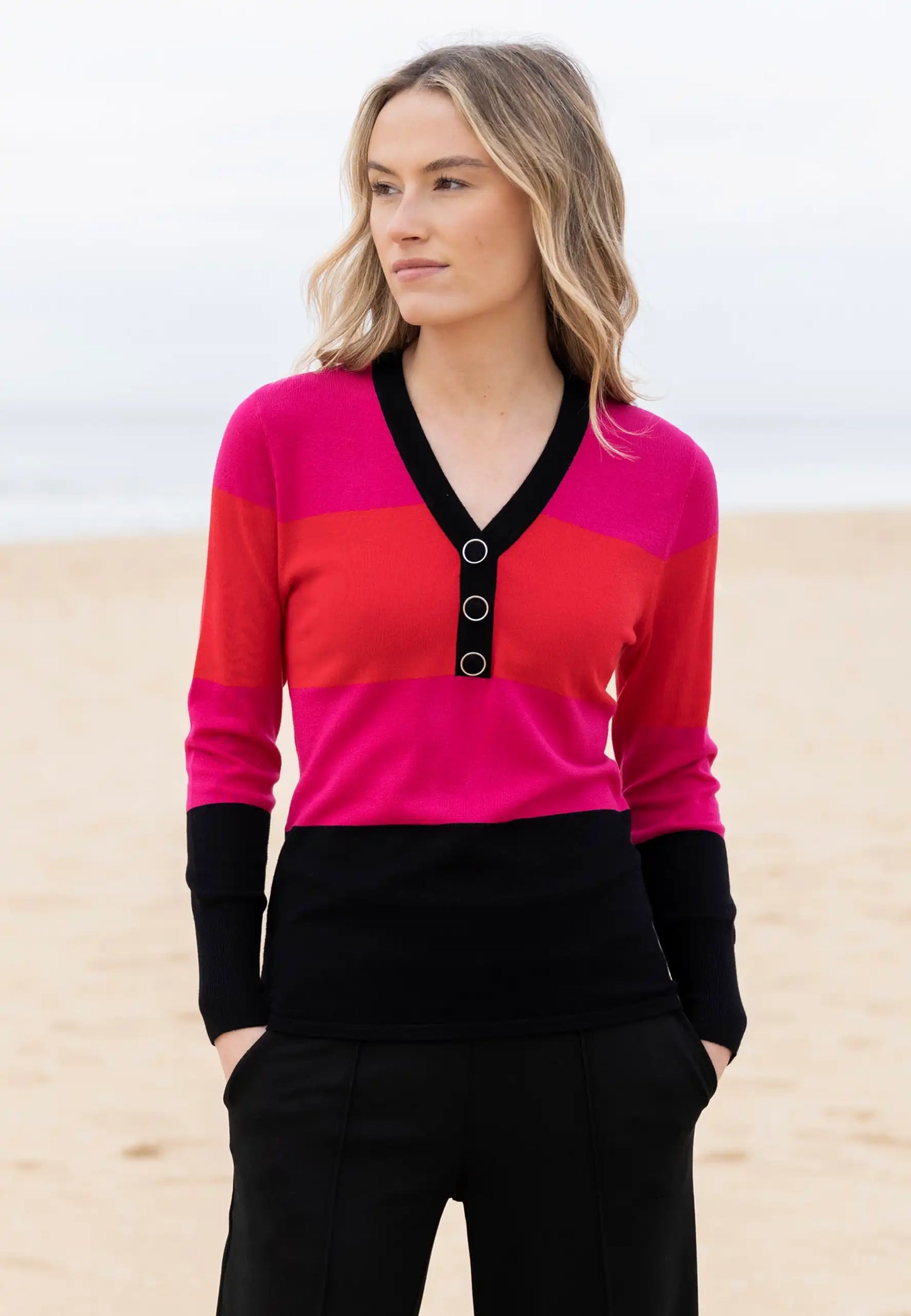 Marble 8009 V-Neck Colour Block Jumper