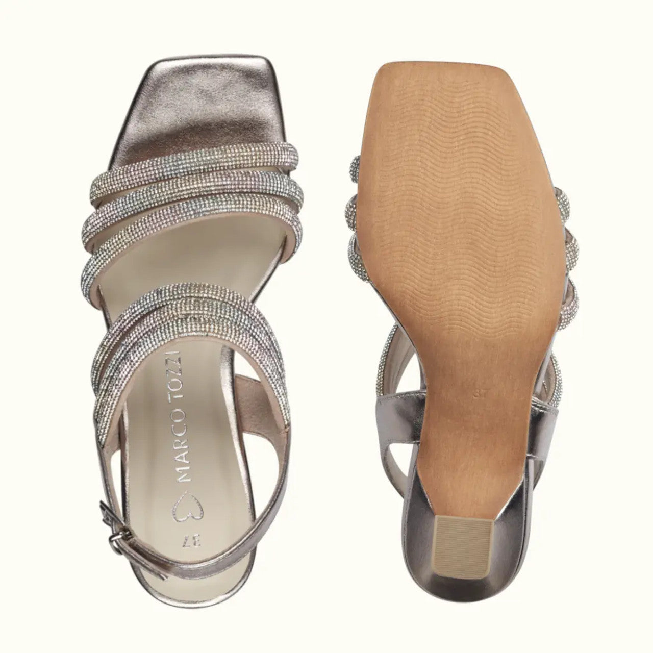 Marco Tozzi Heeled Glitter Sandal in Rose with Pastel Sparkle